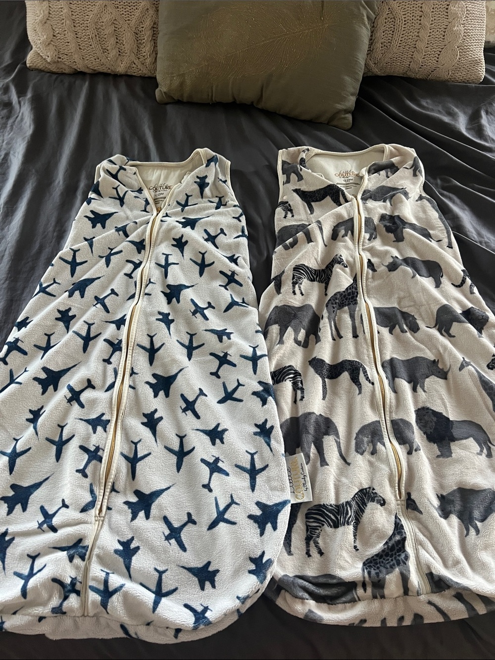 Set of 2 Minky Couture Baby Sleep Sacks Airplane & Safari Animal 12-24 months
